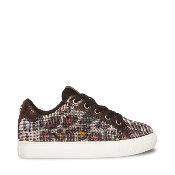 Steve Madden Kids' Jceecee Leopard Print Sparkly Bejeweled Lace Sneaker 3 NWT - Picture 2 of 8
